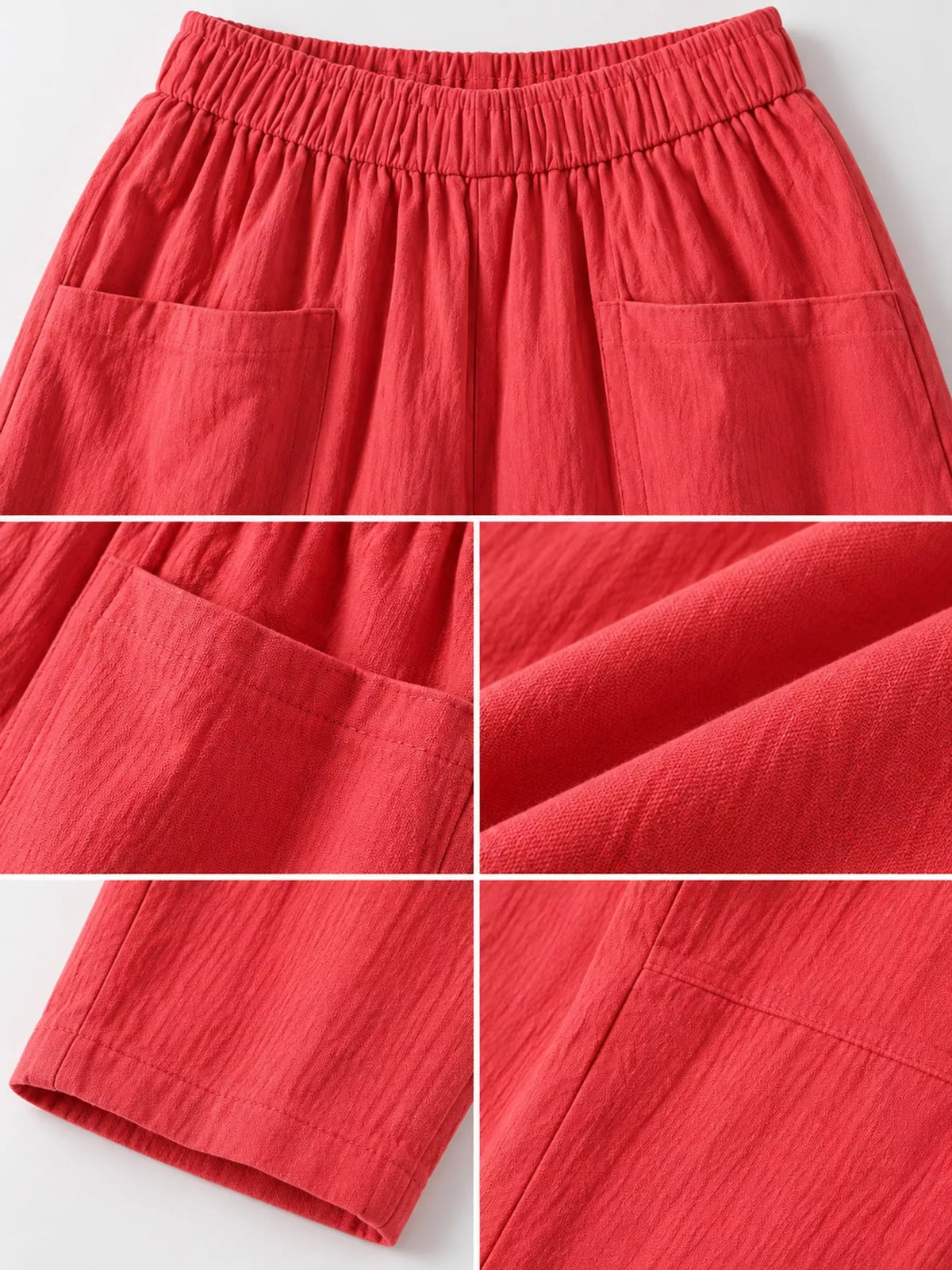 Linen-blend harem pants, coral garment details