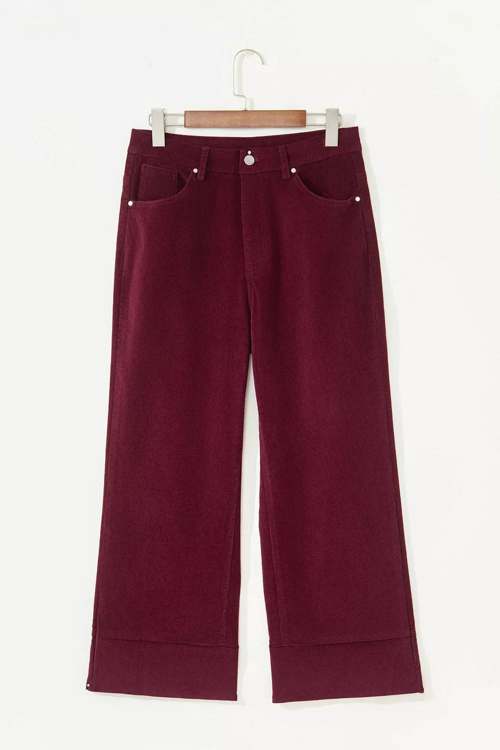 Trendsi Corduroy Solid Color High Waist Wide Leg Pants -