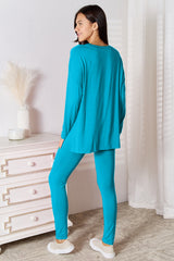 Trendsi Basic Bae Full Size V-Neck Soft Rayon Long Sleeve Top and Pants Lounge Set -
