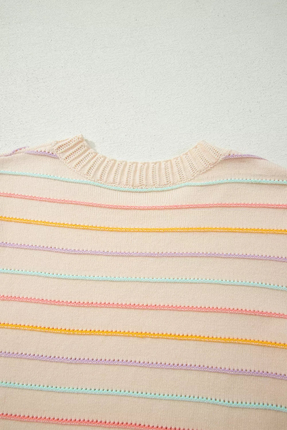 Trendsi Stripe Colorful Stripes Crew Neck Knit Sweater -