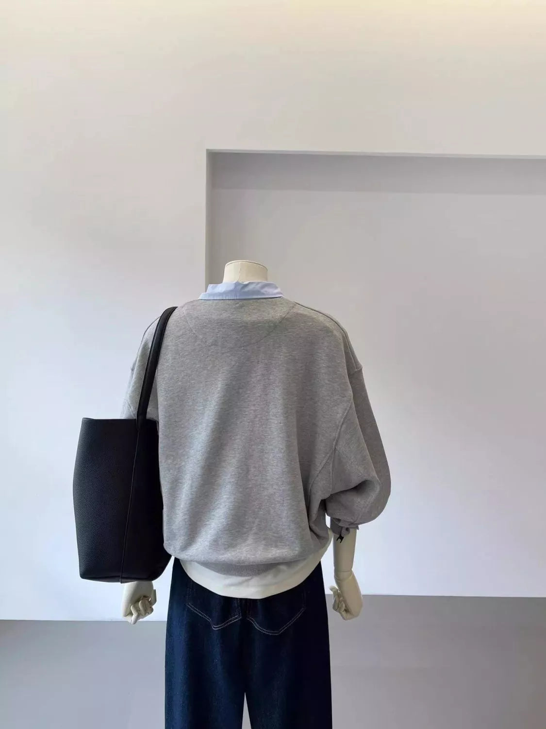 Polo-collar layered-look sweatshirt, back view