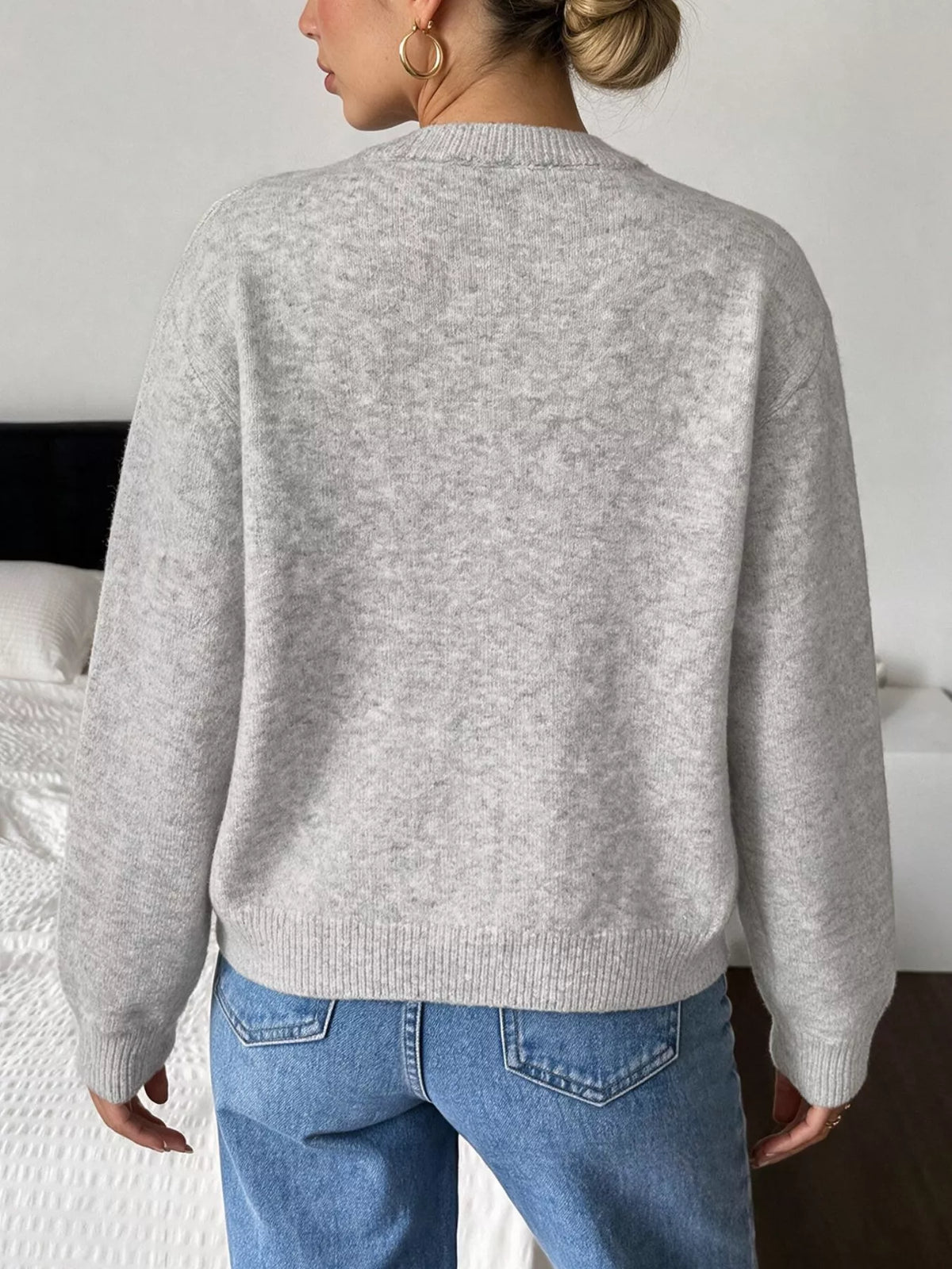 Trendsi Crew Neck Button-Down Cardigan -