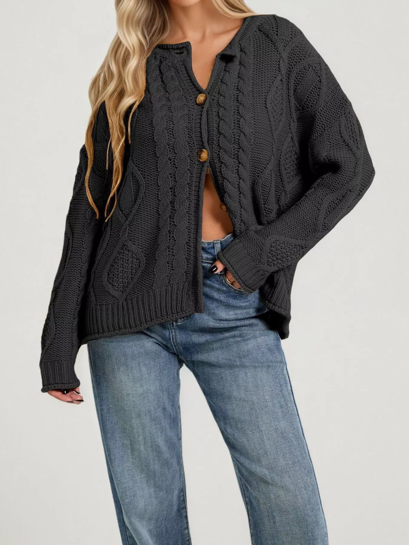 Trendsi Cable-Knit Button-Down Cardigan -
