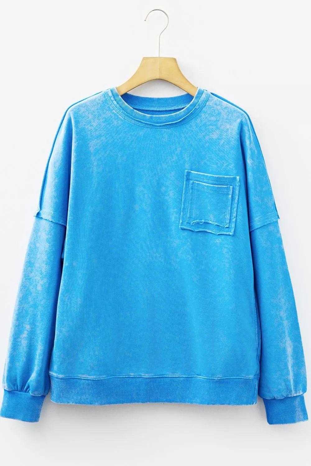 Trendsi Mineral Wash Oversized Sweatshirt with Chest Pocket -