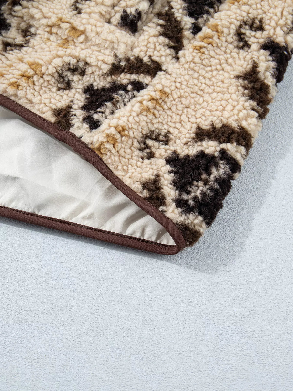 Aztec Print Quarter-Zip Sherpa Sweatshirt in khaki, construction detail