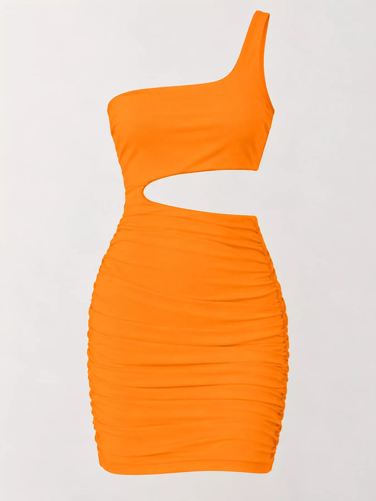 One-shoulder cutout dress, orange flat lay