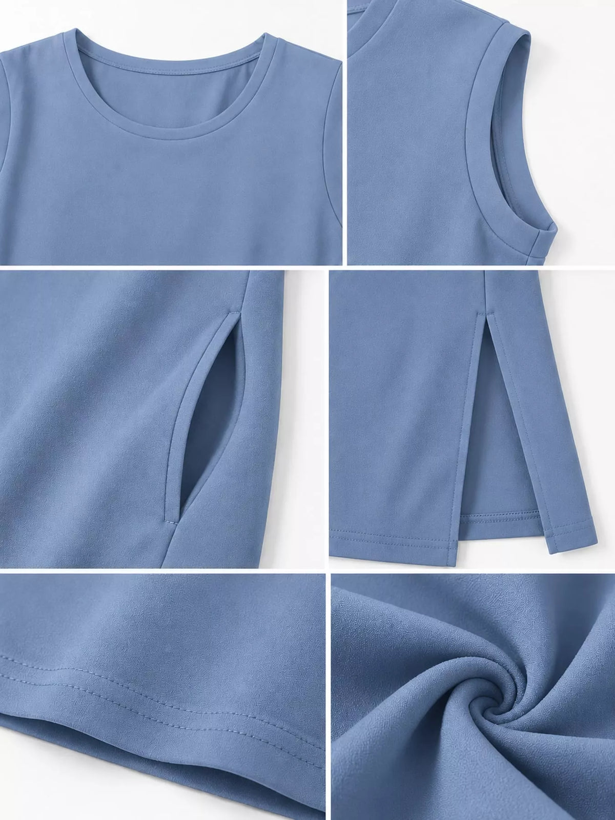 Round neck sleeveless maxi dress, construction and design details