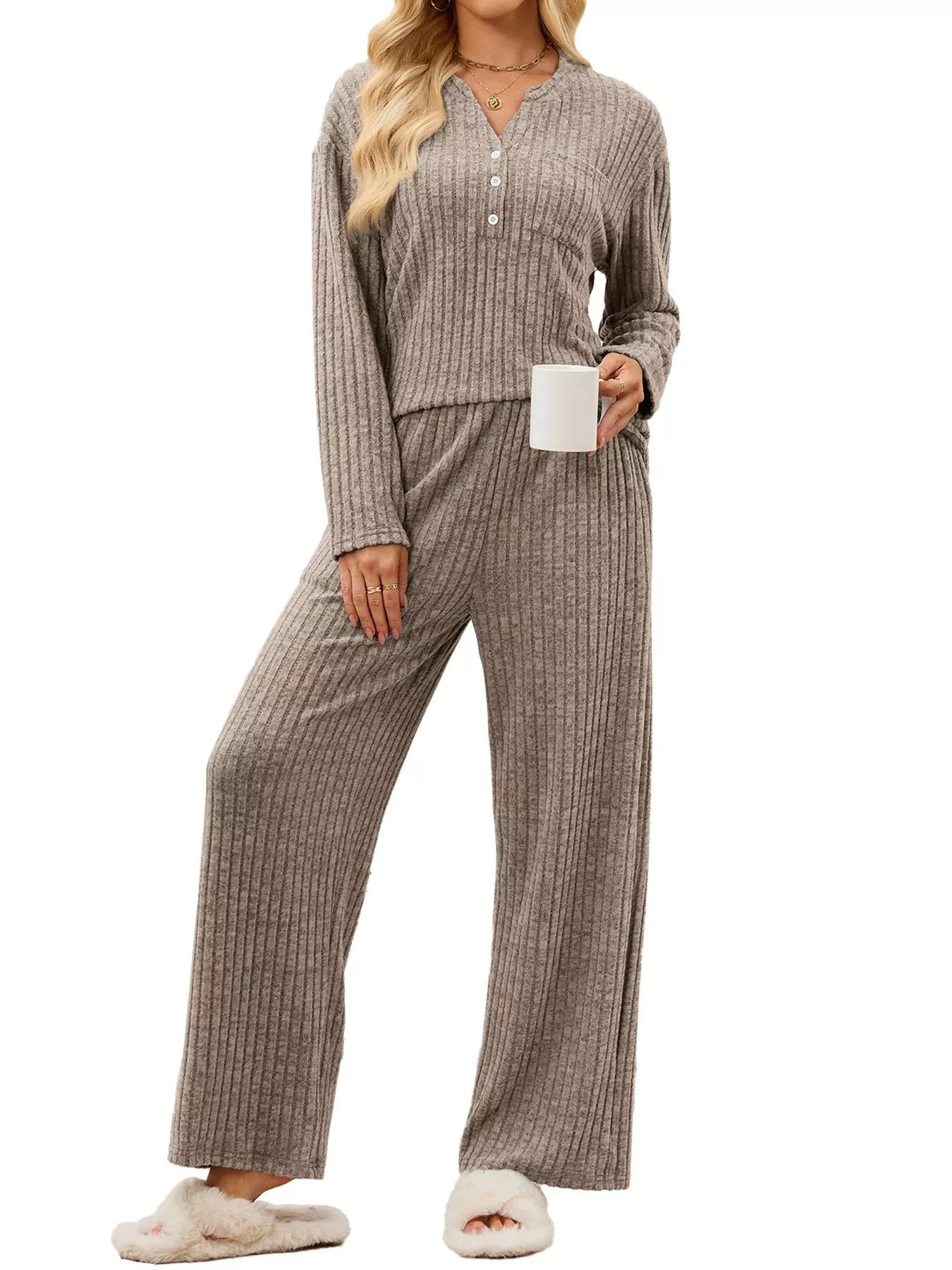 Trendsi Ribbed Knit Top and Wide-Leg Pants Set -