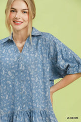 Trendsi Umgee Paisley Print Chambray Top - Clothing Tops
