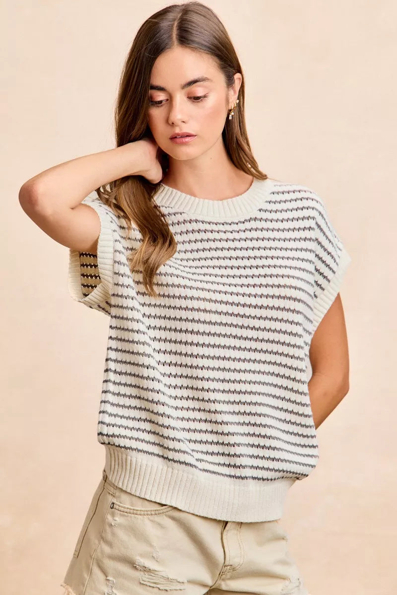 Women's Pointelle Stripe Sleeveless Sweater Top — product view 5