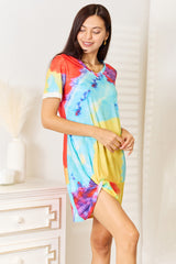 Trendsi Shiny Tie-Dye V-Neck Twisted Dress -