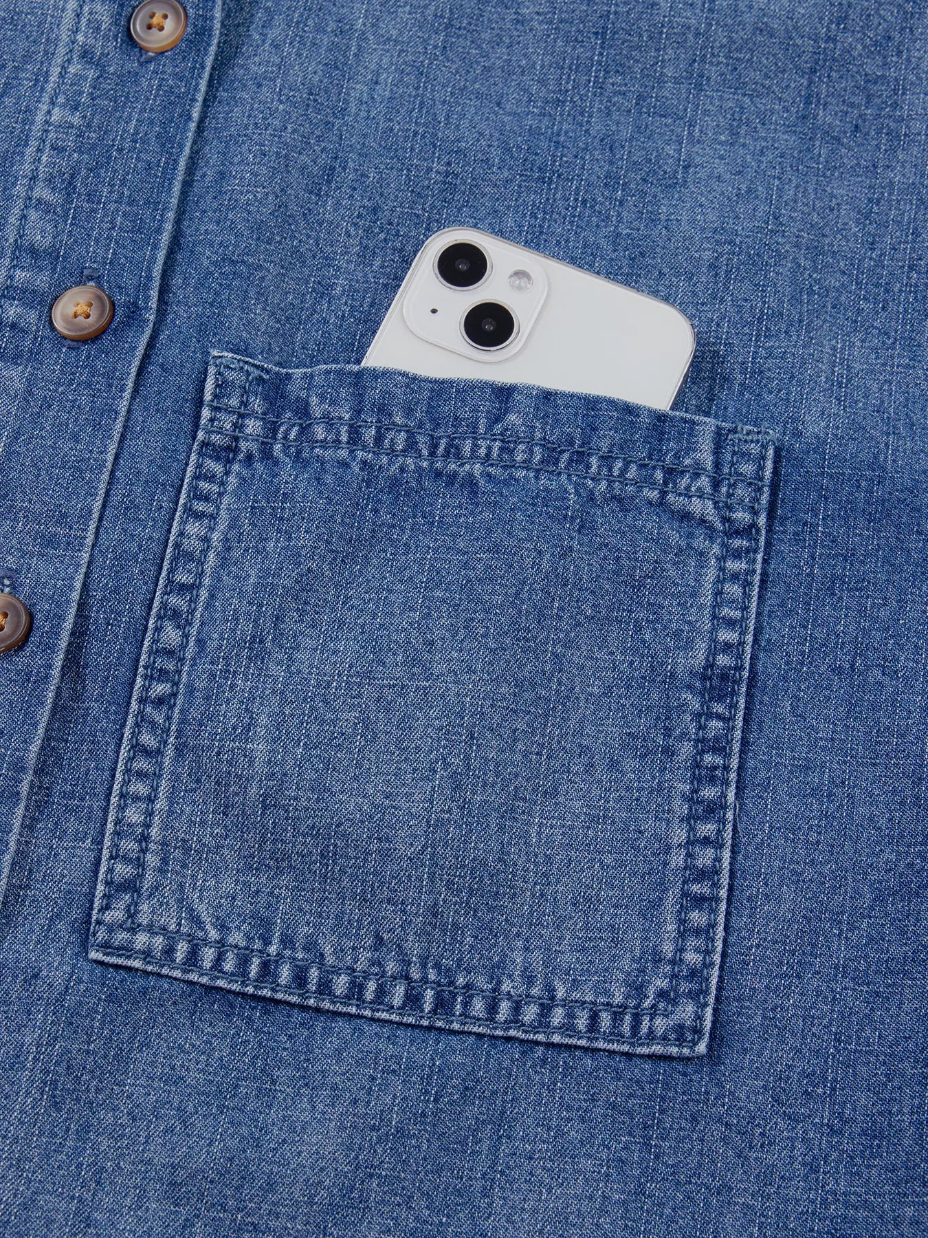 Trendsi Three Quarter Sleeve Button Front Loose Denim Shirt -