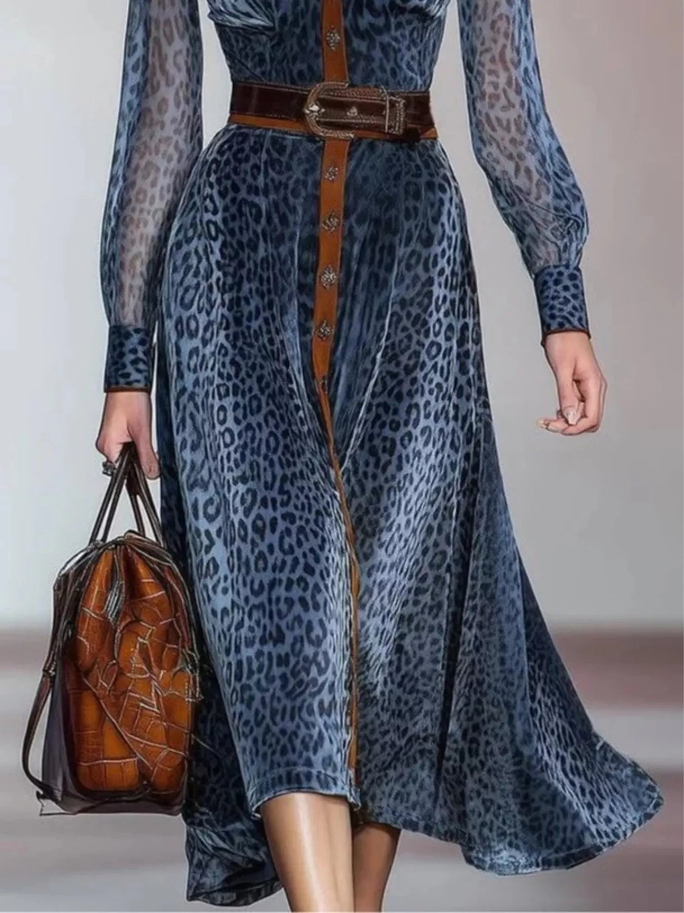 Trendsi Leopard Print Shirt Dress with Contrast Trim -