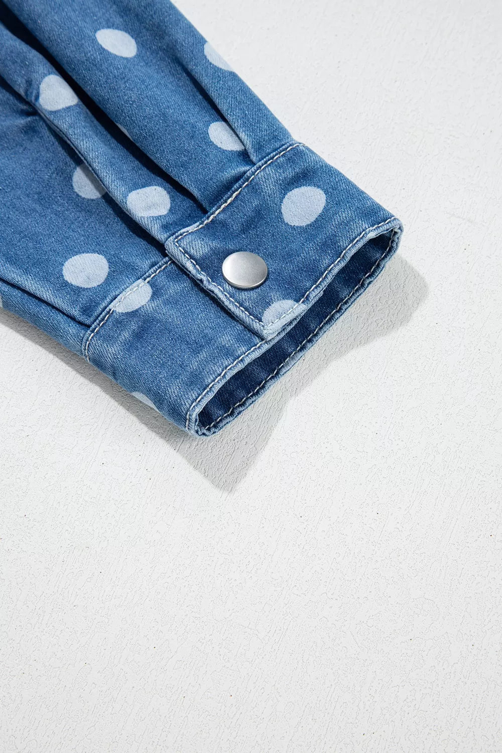 Trendsi Polka Dot Long Sleeve Collar Shift Tunic Denim Jacket -