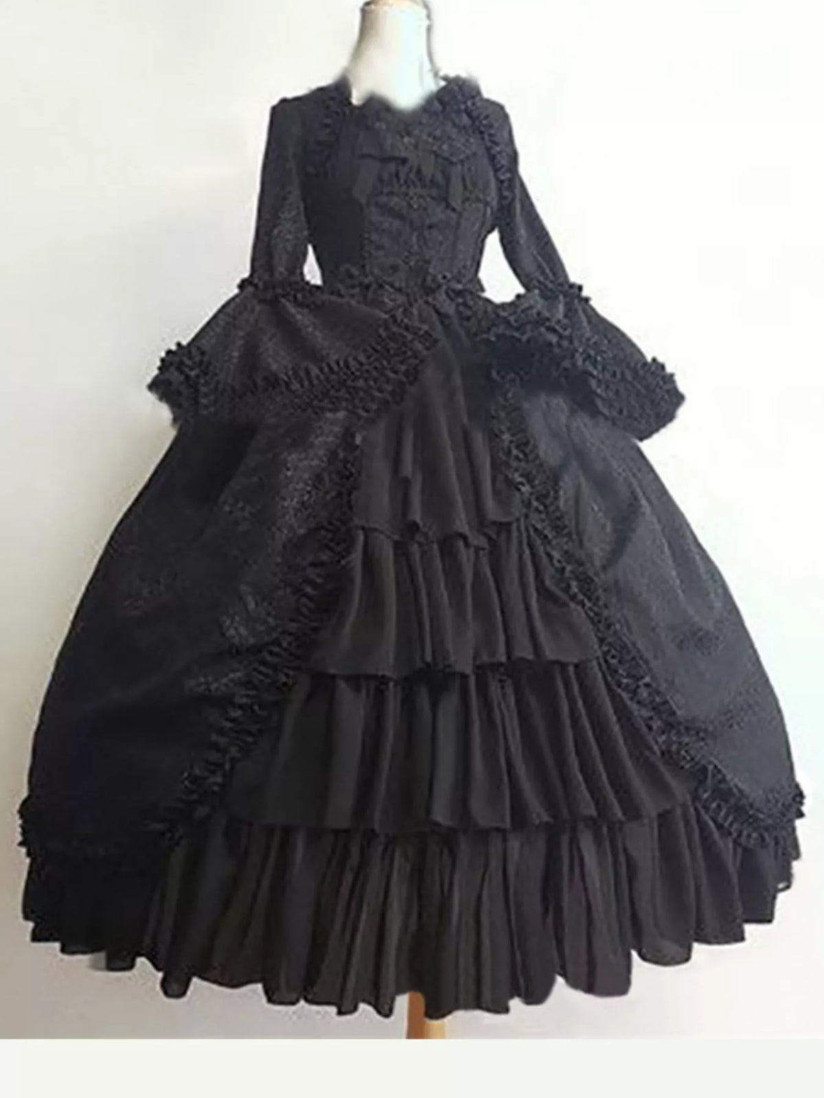 Vintage Lolita Ruffled Layered Dress in black