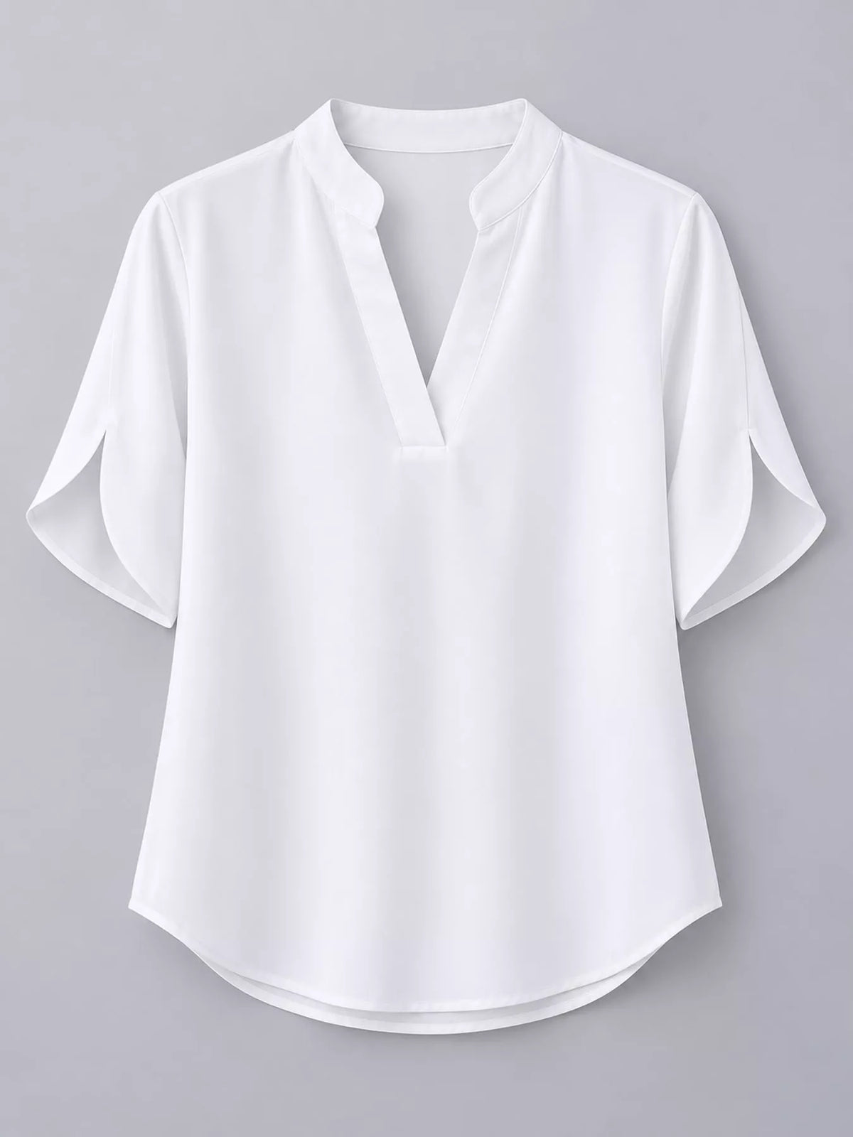 Women's Notched Slit Short Sleeve Blouse in white — flat lay view