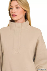 Trendsi Zenana Fleece Half Snap Button Sweatshirt - Shirts