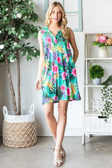 Trendsi Heimish Full Size Floral Johnny Collar Sleeveless Dress Plus Size - Dresses