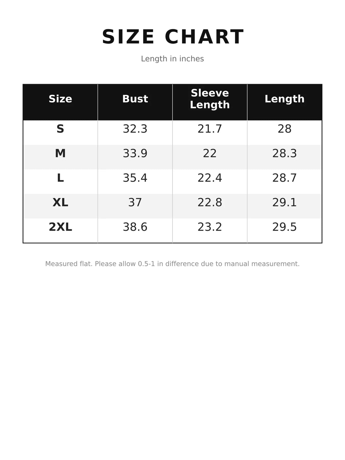 Off-shoulder long sleeve mini dress, size and measurement chart