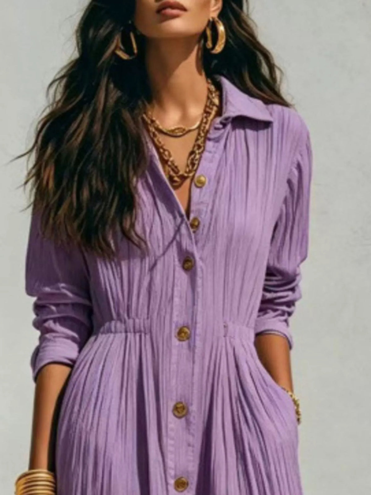Lilac button-down textured maxi shirt dress
