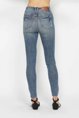 Trendsi Judy Blue Full Size Tummy Control Vintage Wash Hem Destroy Skinny Jeans - Pants