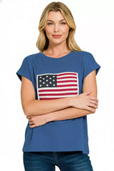 Trendsi Zenana Full Size US Flag Round Neck Short Sleeve T-Shirt Plus Size -