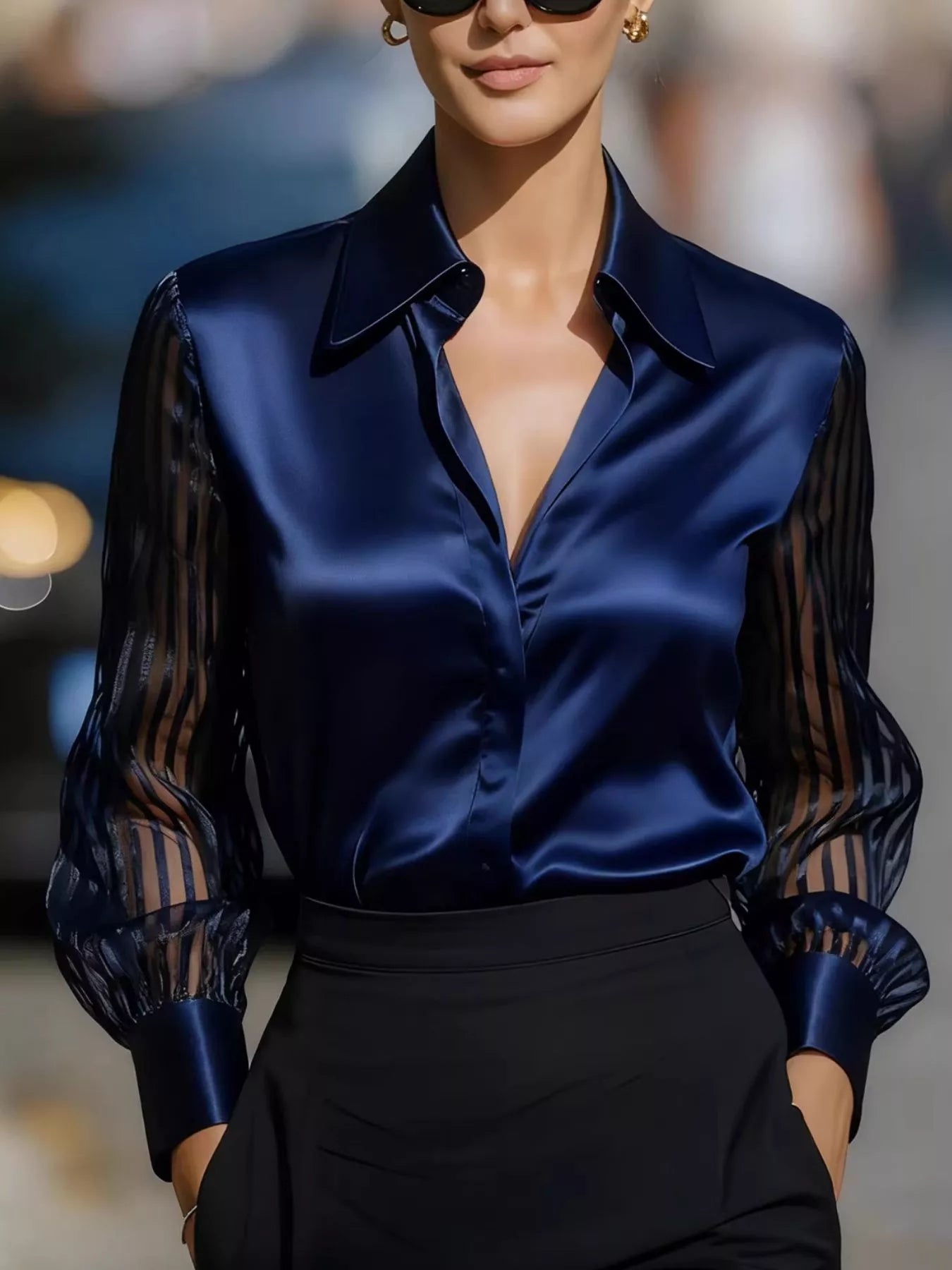 Trendsi Elegant Shirt with Sheer Striped Sleeves -