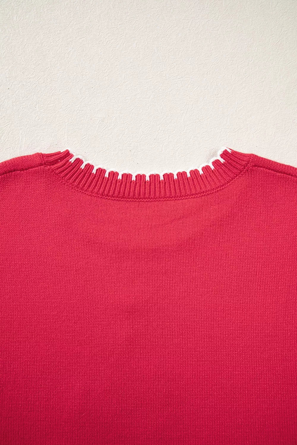 Christmas Tree Contrast Stitch Sweater in scarlet, construction detail