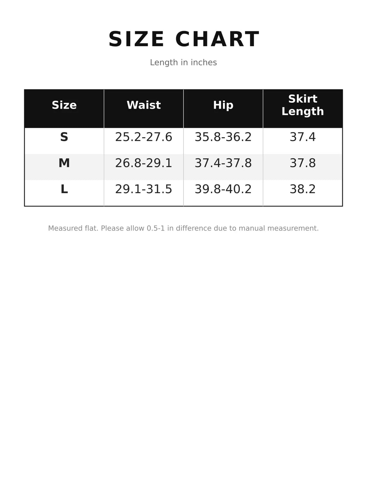 High-Waisted Faux Leather Maxi Skirt with Front Slit — size and measurement chart