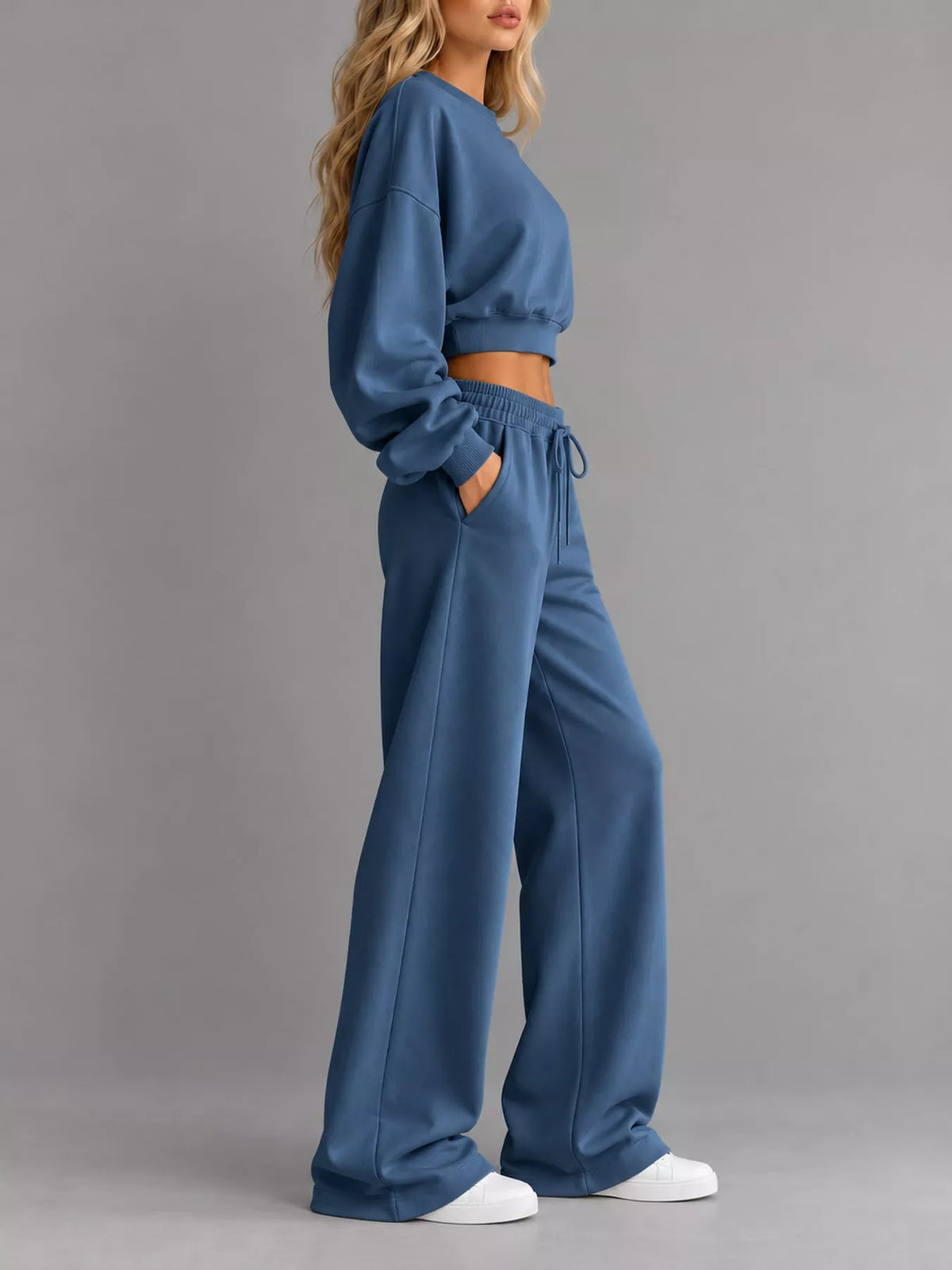 Crop Top and Wide-Leg Sweatpants Set — side view