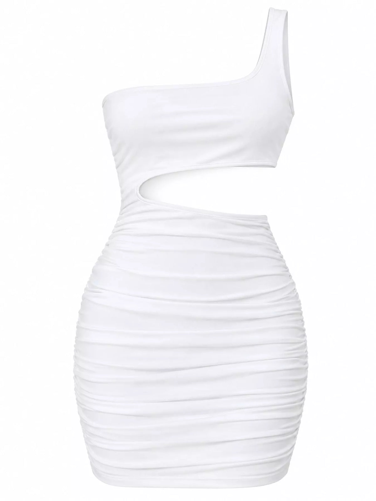 One-shoulder cutout dress, white flat lay