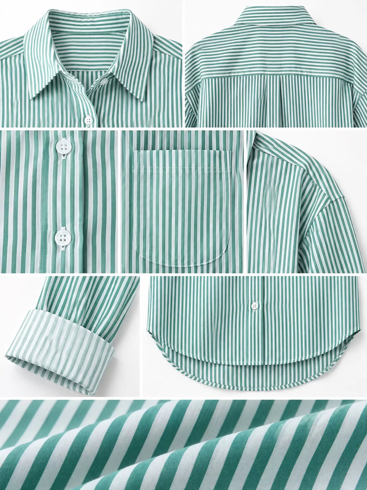 Striped long shirt, green detail collage