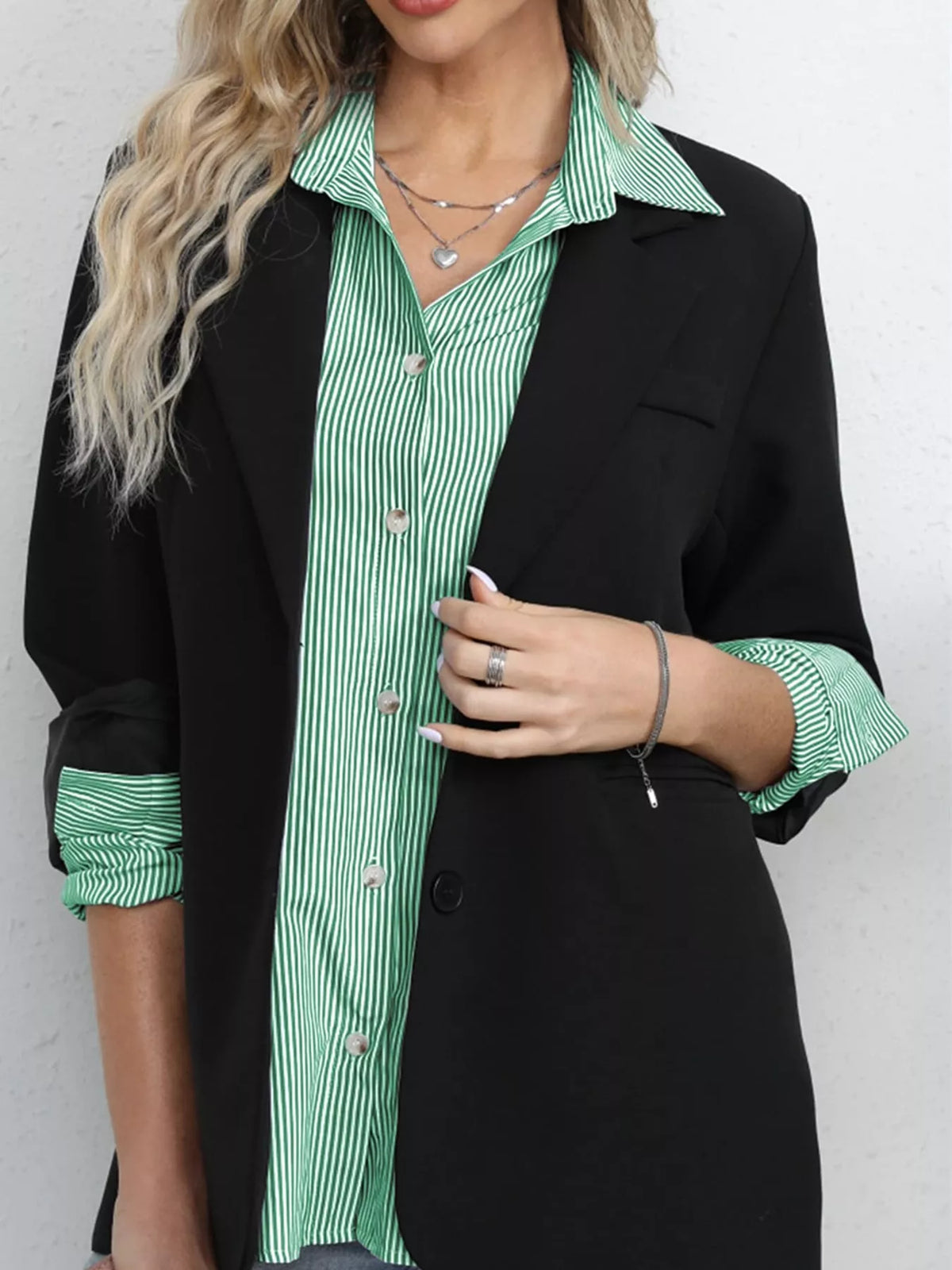 Green striped button-down shirt