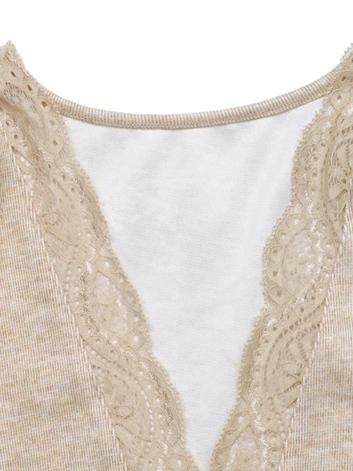 Trendsi V-Neck Lace Trim Floral Mesh Sleeve Bodysuit -