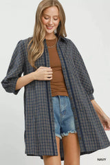 Trendsi Umgee Plaid Button Down Oversized Shirt Dress -