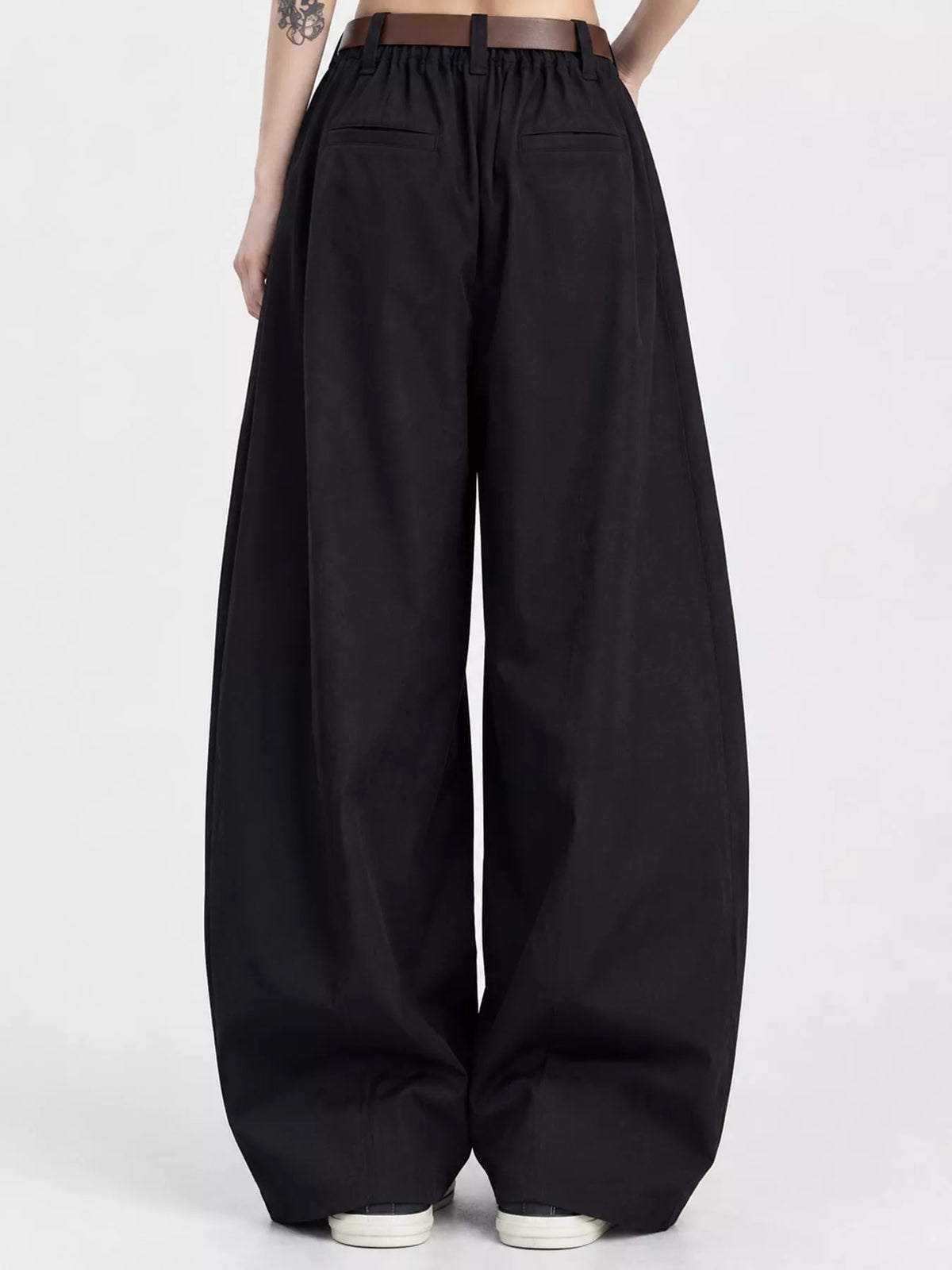 Black wide-leg pants, back view