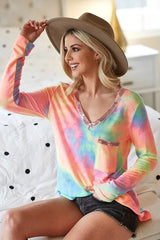 Trendsi BiBi Tie Dye V-neck Terry Knit Top With Sequins -