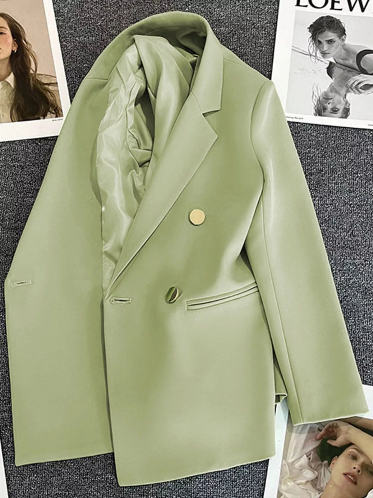 Light green double-breasted lapel collar blazer