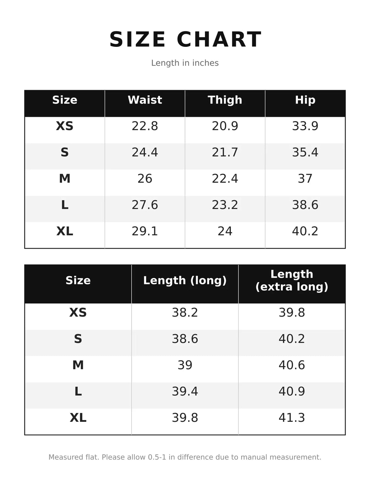 Size chart for low-rise wide-leg jeans