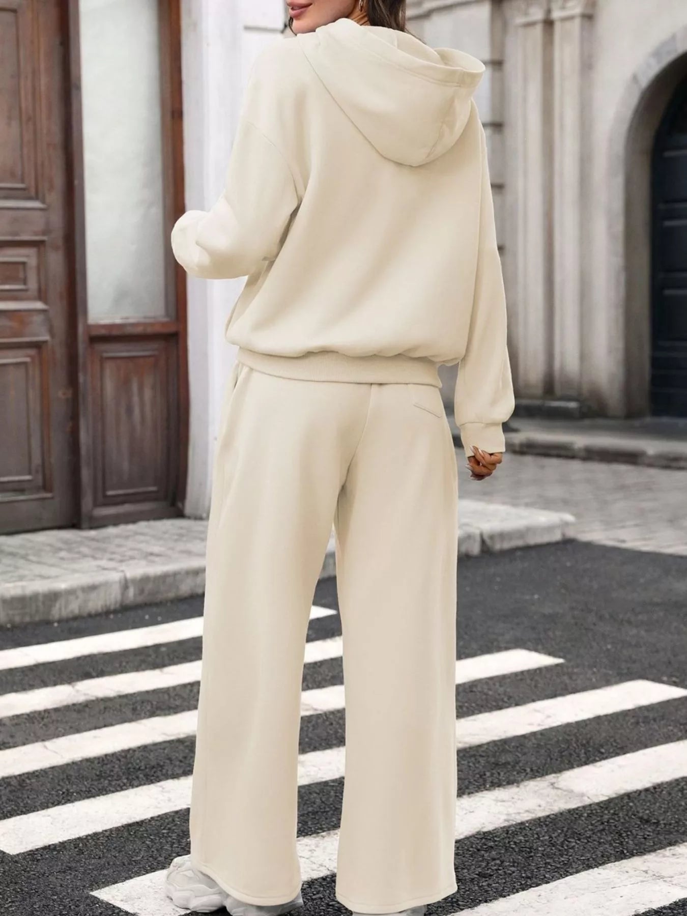 Trendsi Kangaroo Pocket Hoodie and Wide-Leg Pant Set -