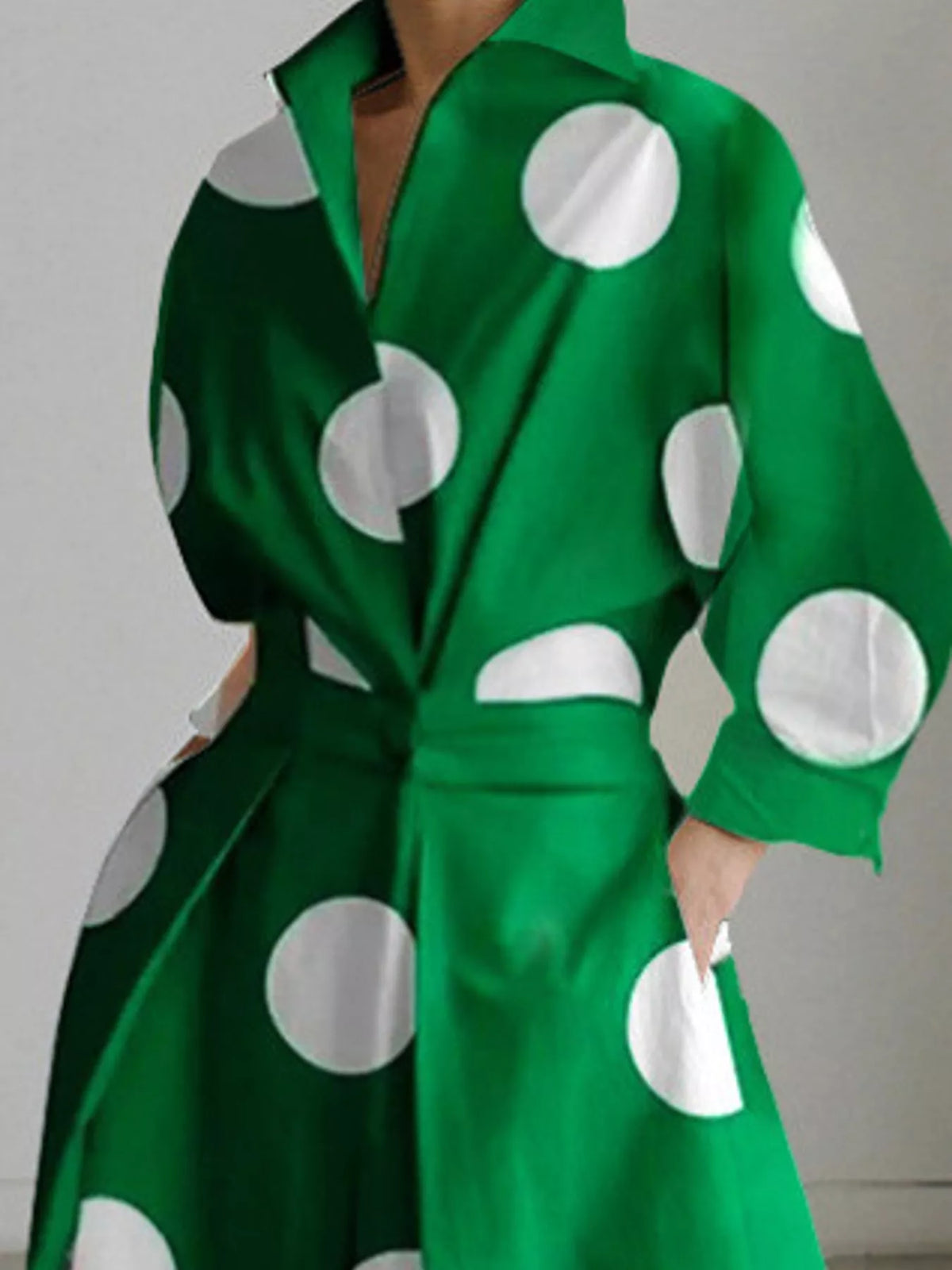 Collared Three-Quarter Sleeve Midi Shirt Dress — construction details