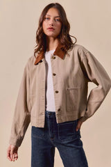 Trendsi SO ME Cotton Twill Cropped Barn Jacket wtih Collar -