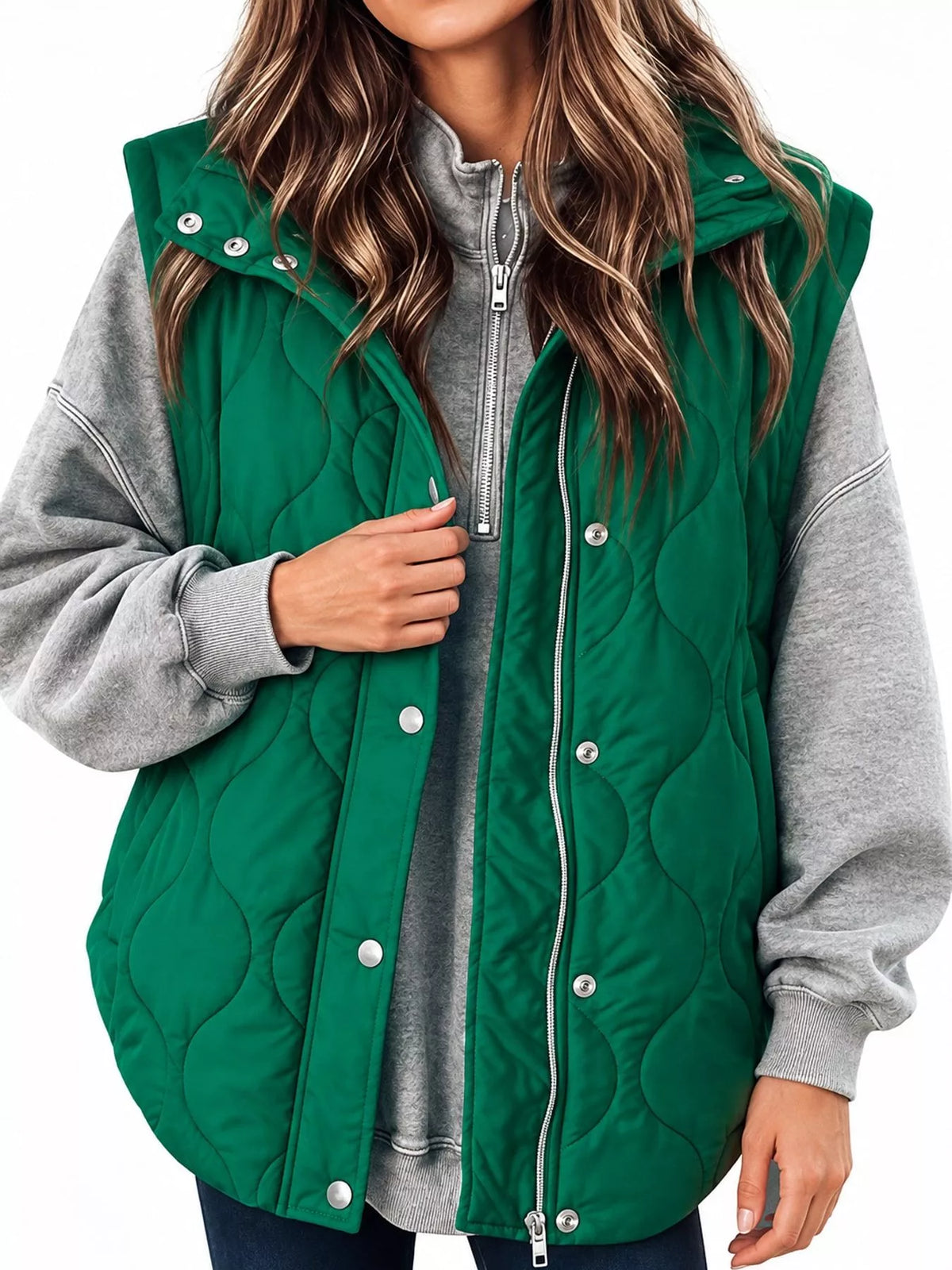 Quilted Snap-Front Vest — front view