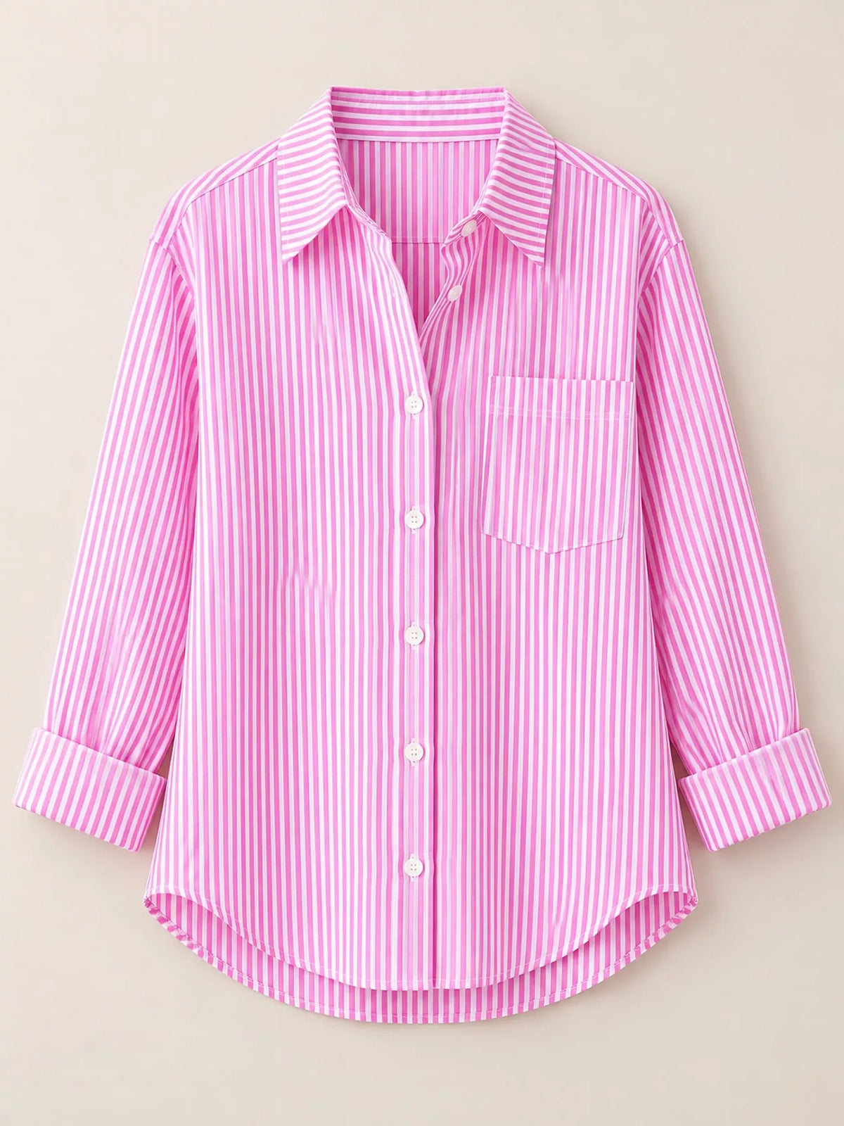 Striped long shirt, pink flat lay