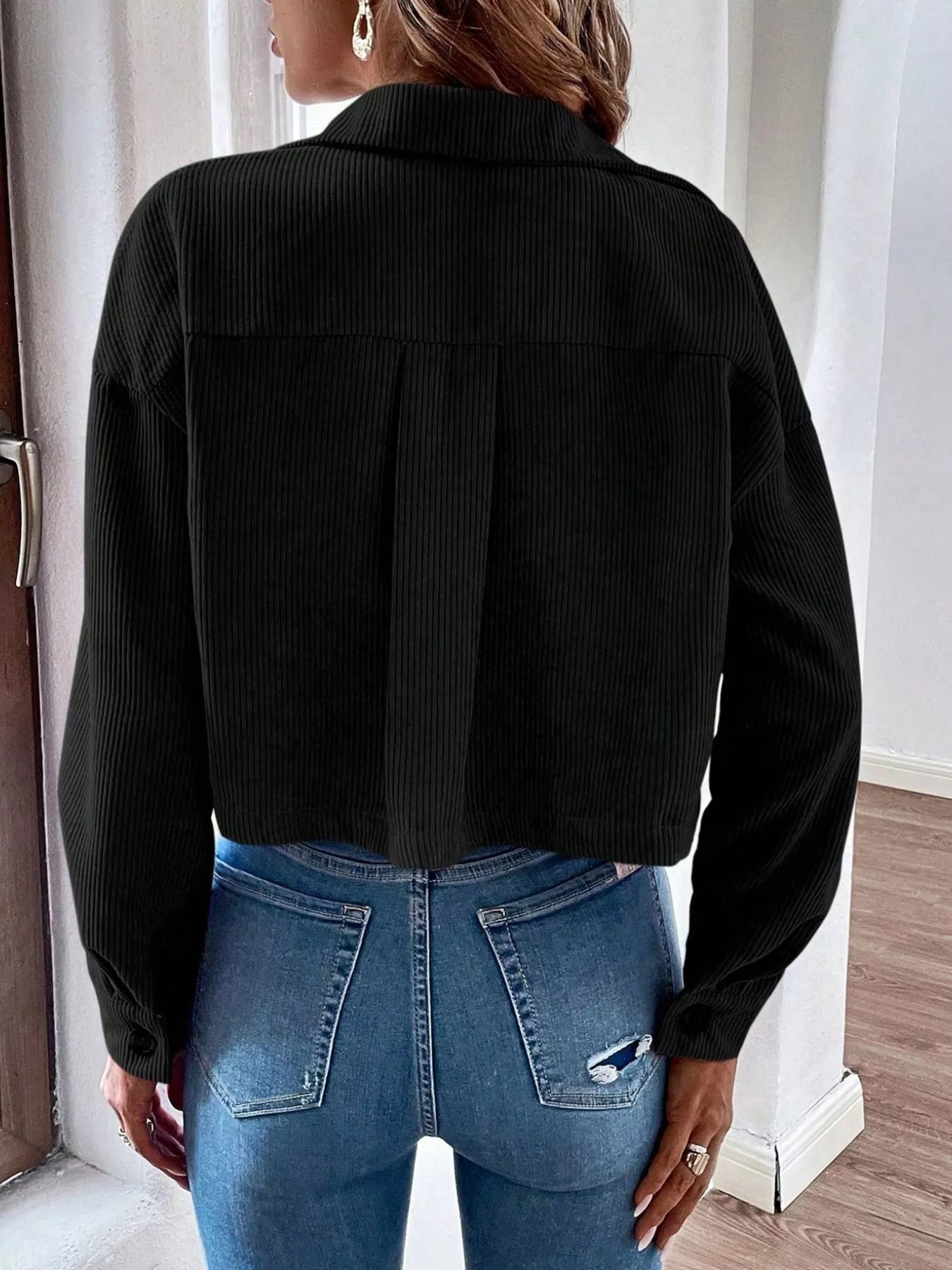 Trendsi Cropped Corduroy Button-Down Jacket -