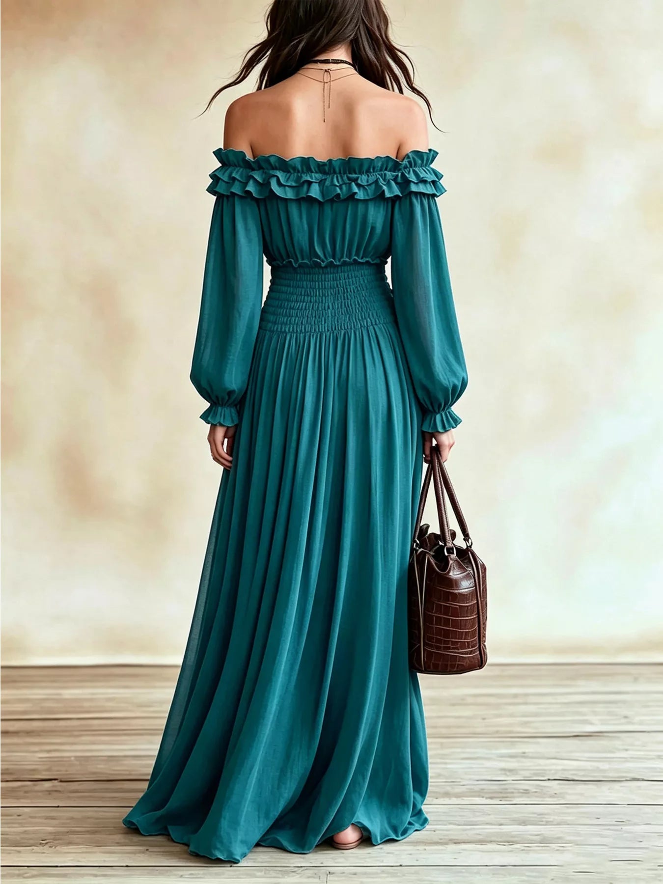 Trendsi Full Size Off-Shoulder Ruffled Maxi Dress with Smocked Waist Plus Size -
