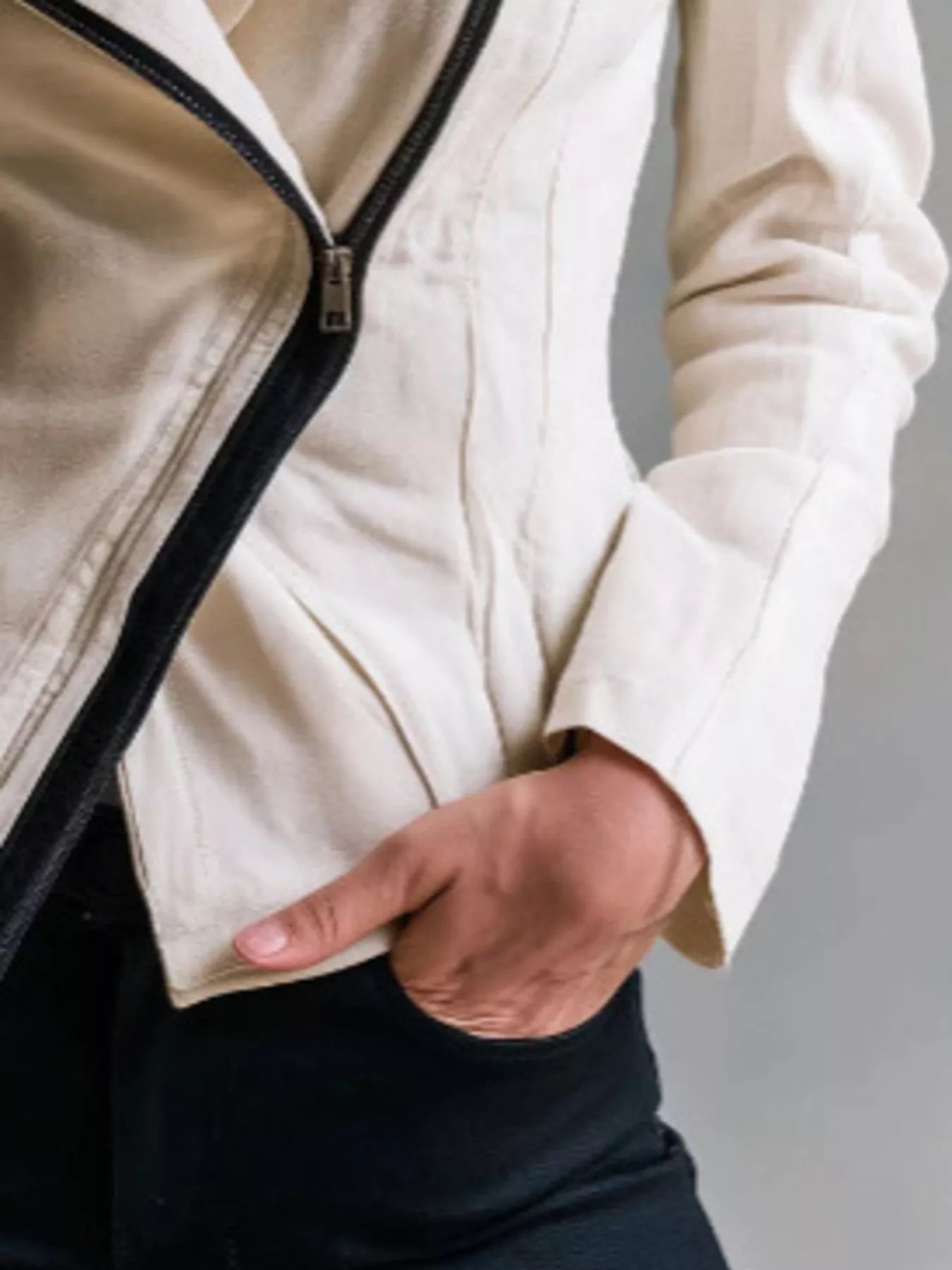 Trendsi Asymmetric Zipper Long Sleeve Jacket -