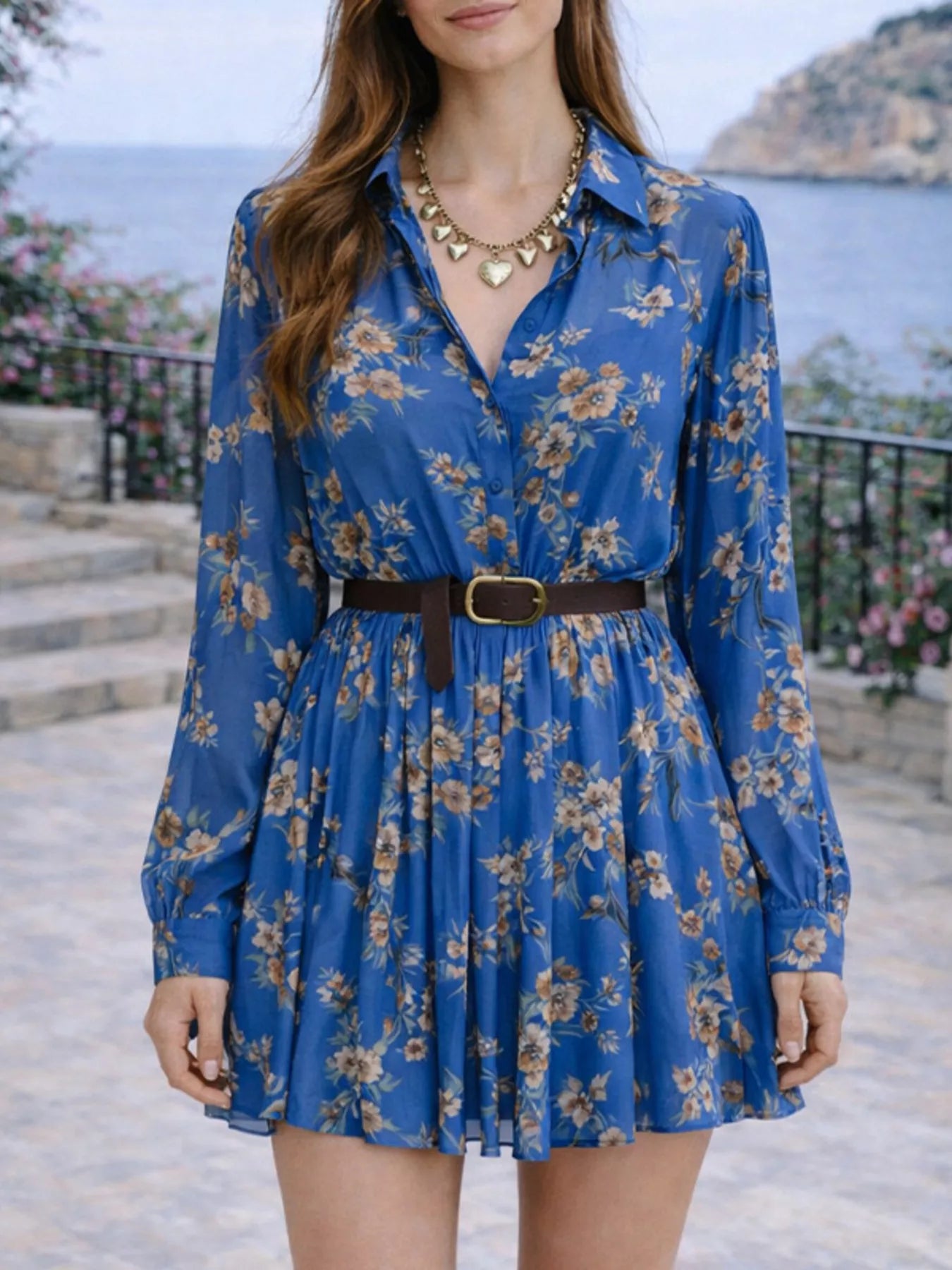 Trendsi Full Size Floral Print Long Sleeve Shirt Dress Plus Size -