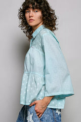 Trendsi POL Tonal Dot Weave Textured Button Front Shirt -