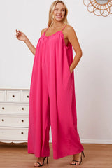 Trendsi Double Take Full Size Ruffle Trim Tie Back Cami Jumpsuit with Pockets -